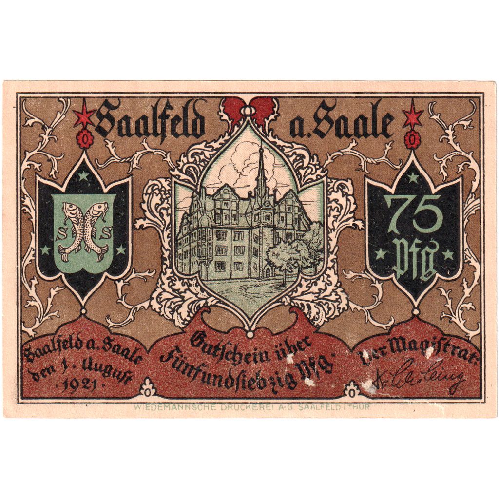 Germania, Saalfeld, 75 Pfennig, 1921-08-01, SPL