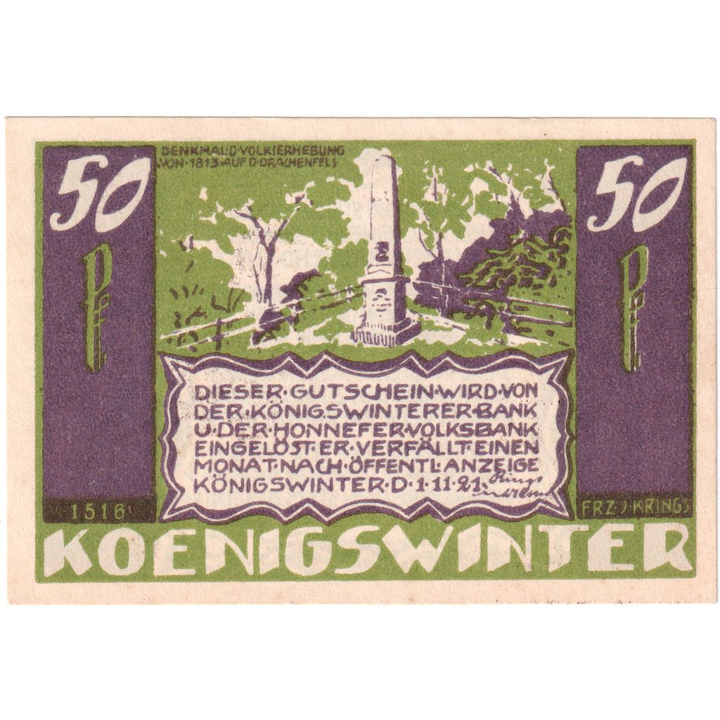 Deutschland, Koenigswinter, 50 Pfennig, 1921-11-01, UNZ-