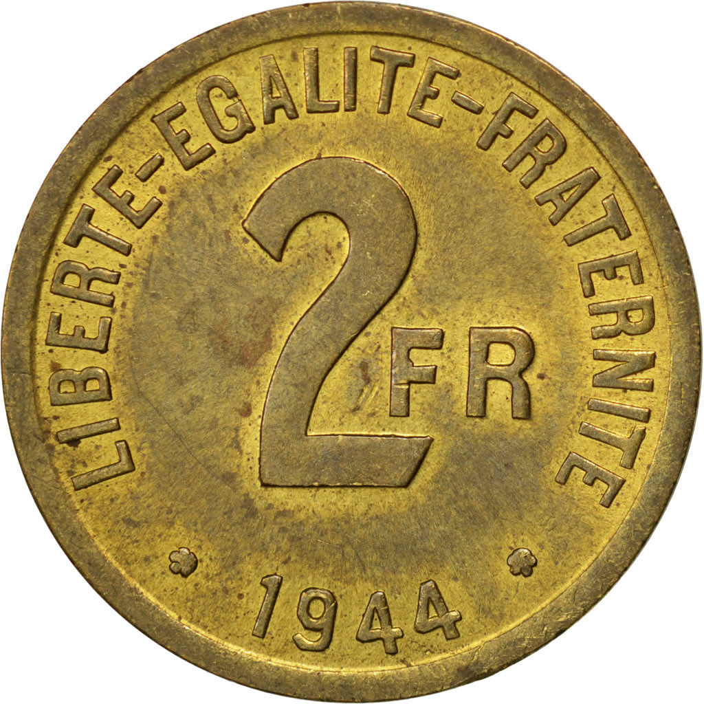 Coin, France, France Libre, 2 Francs, 1944, Philadelphia, AU(55-58), Brass