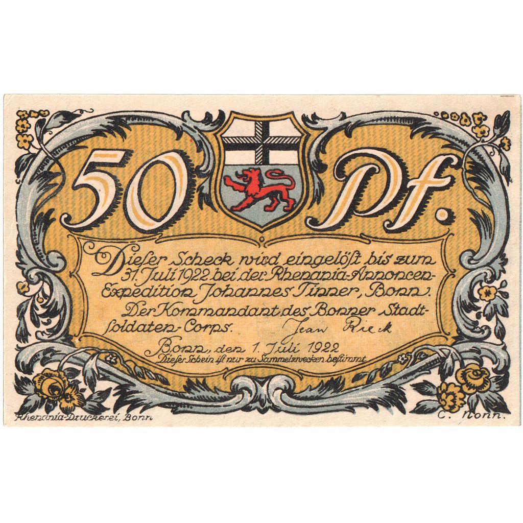 Duitsland, Bonn, 50 Pfennig, 1922-07-01, SPL