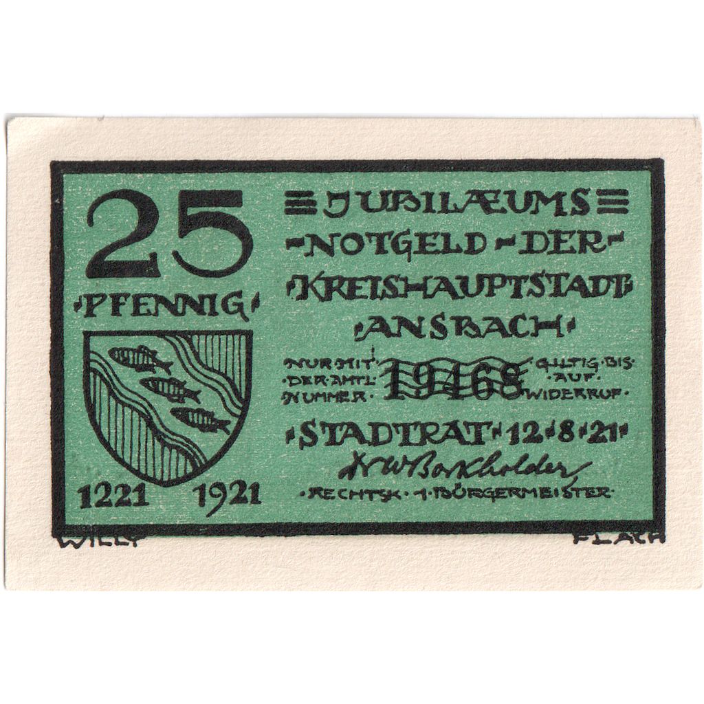 Deutschland, Ansbach, 25 Pfennig, 1921-08-12, UNZ-