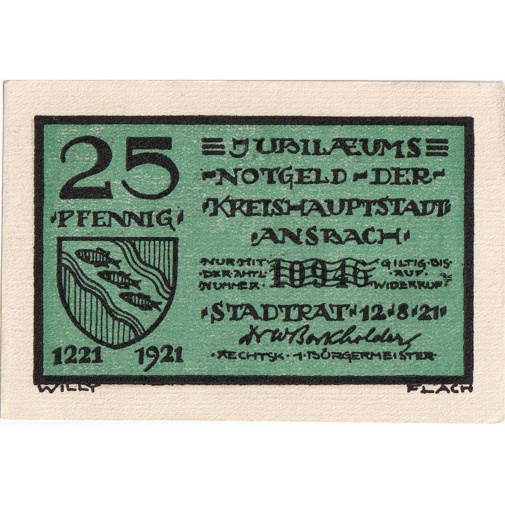 Duitsland, Ansbach, 25 Pfennig, 1921-08-12, SPL