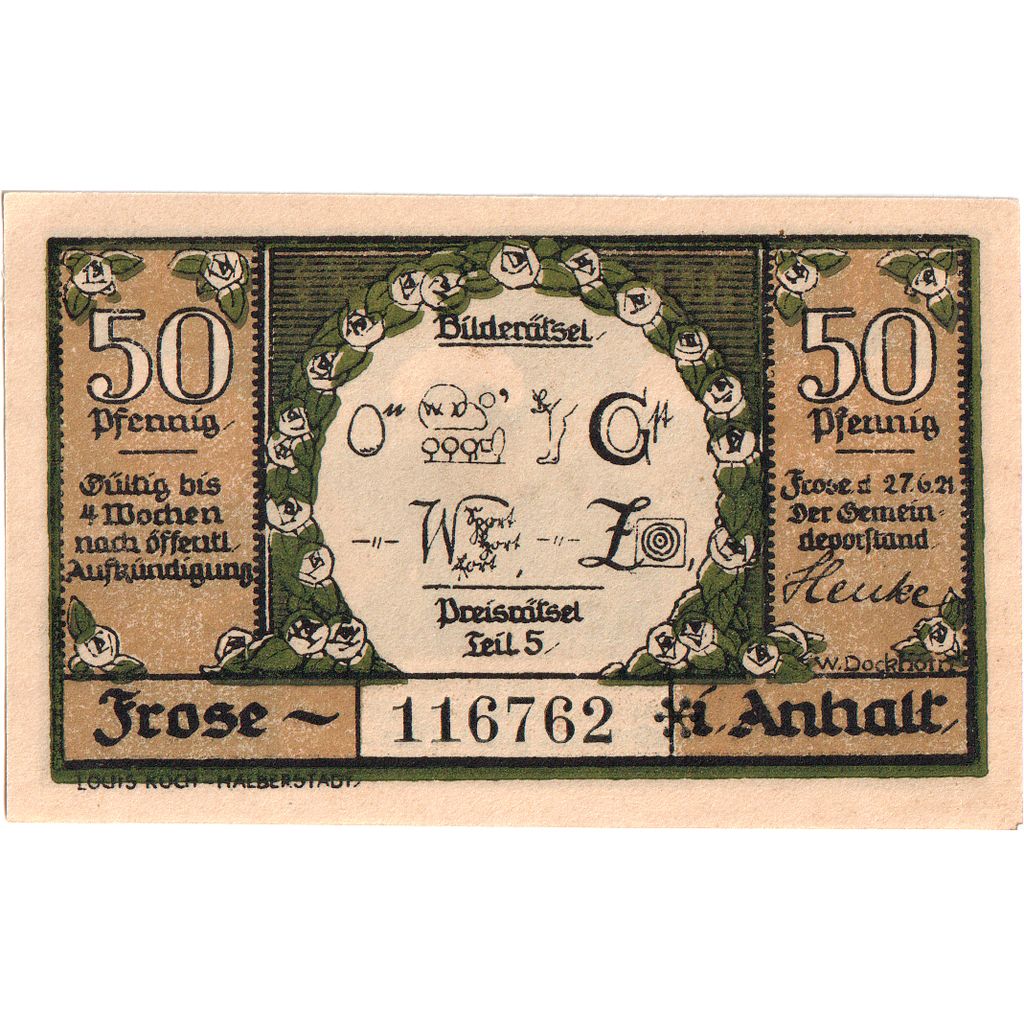 Deutschland, Frose in Anhalt, 50 Pfennig, 1921-06-27, UNZ-
