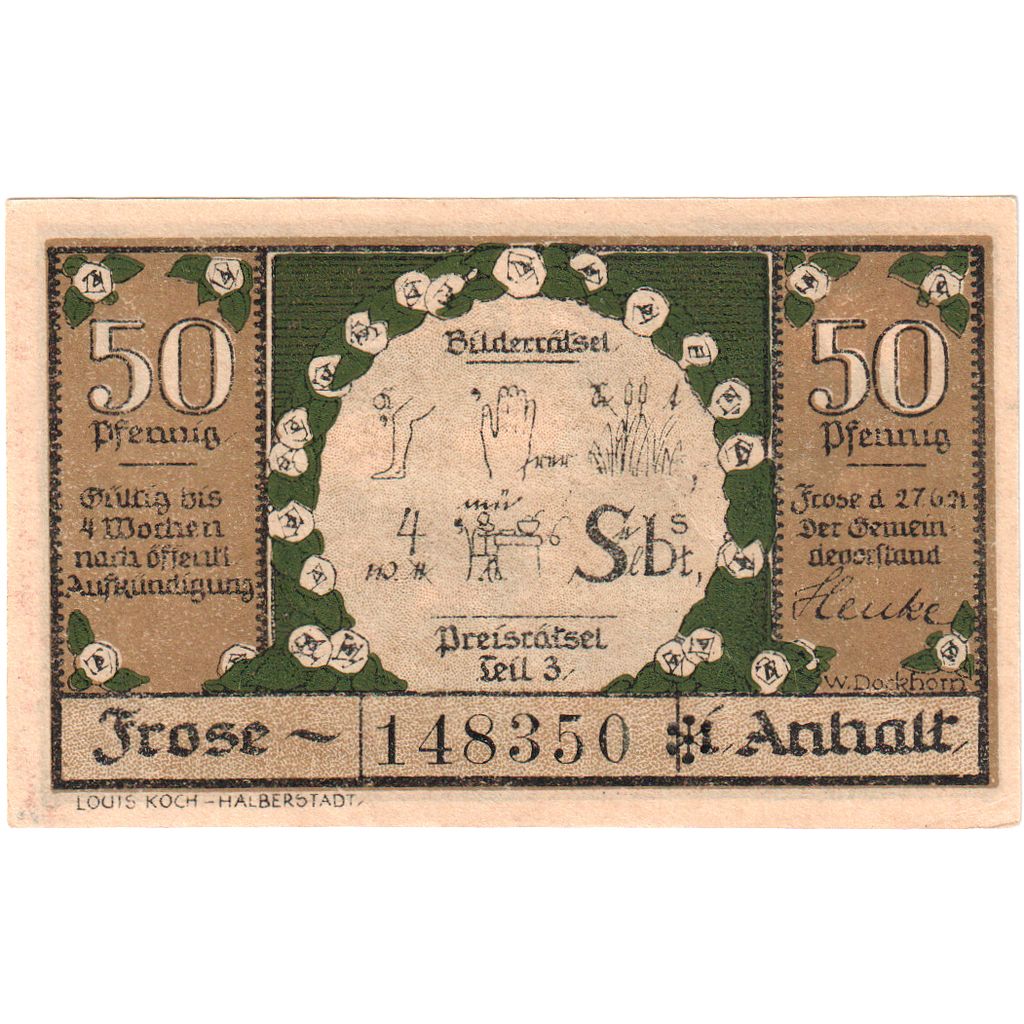Duitsland, Frose in Anhalt, 50 Pfennig, 1921-06-27, SPL