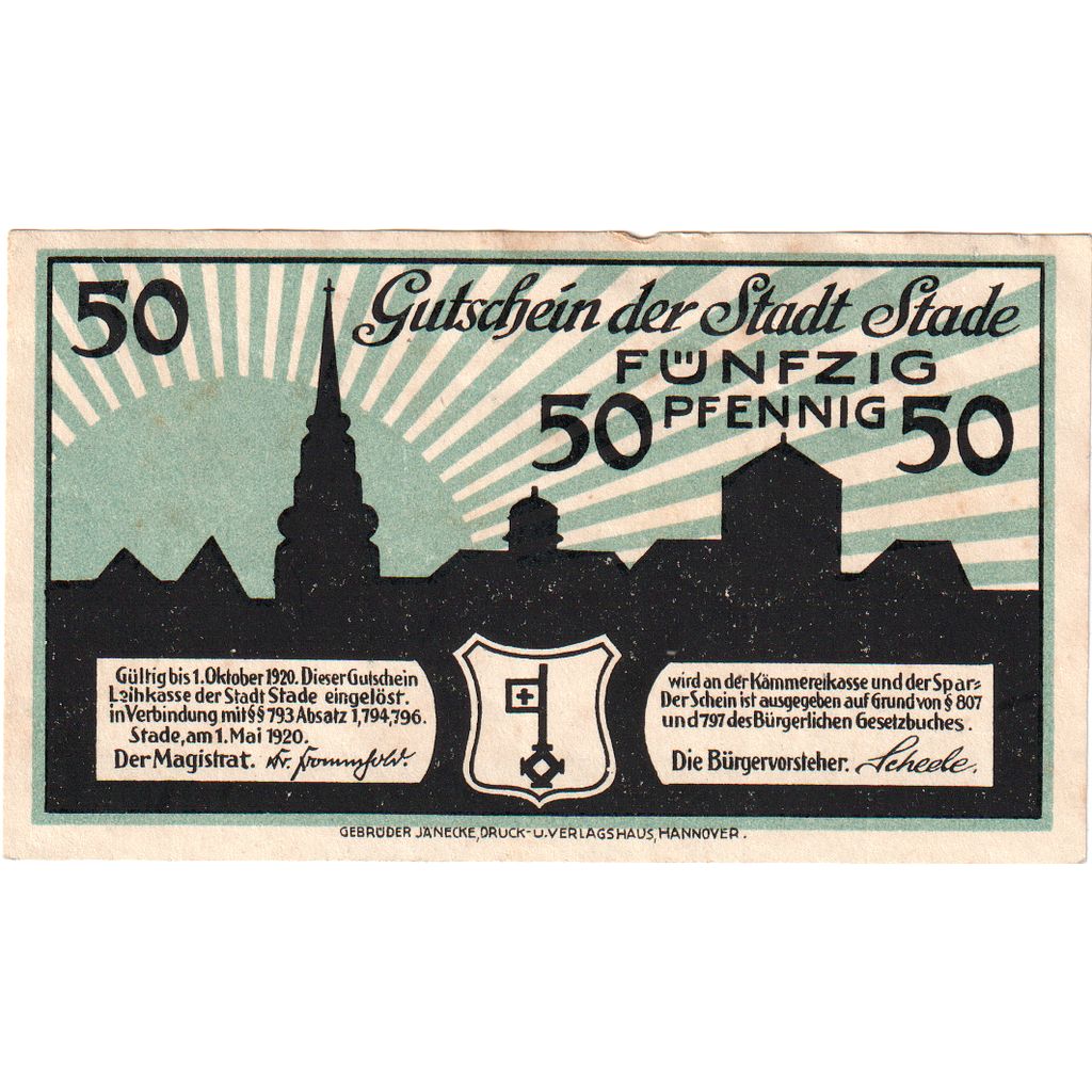 Germania, Stade, 50 Pfennig, 1920-05-01, SPL-