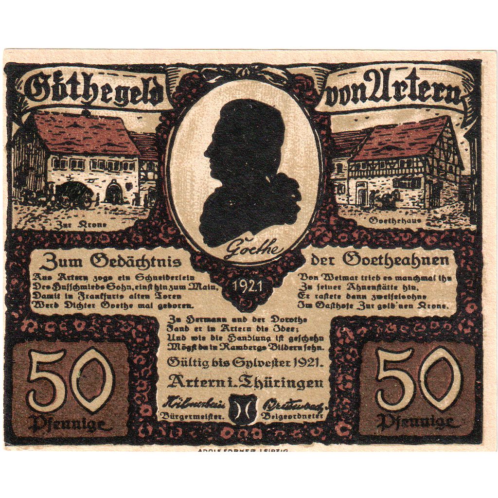 Germania, Artern, 50 Pfennig, 1921-12-31, SPL