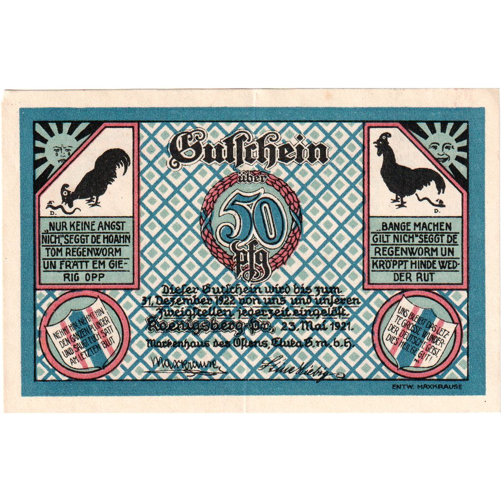 Germania, Konigsberg, 50 Pfennig, 1921-05-23, SPL