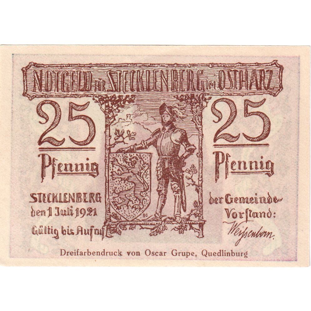 Duitsland, Stecklenberg, 25 Pfennig, 1921-07-01, SPL