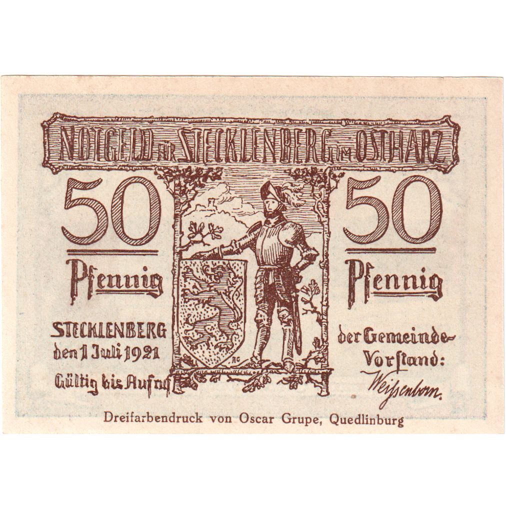 Alemania, Stecklenberg, 50 Pfennig, 1921-07-01, SC
