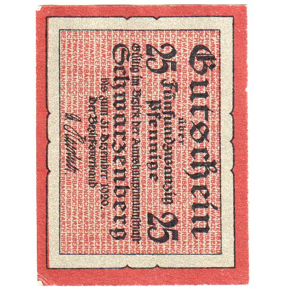 Germania, Schwarzenberg, 25 Pfennig, 1920-12-31, SPL-