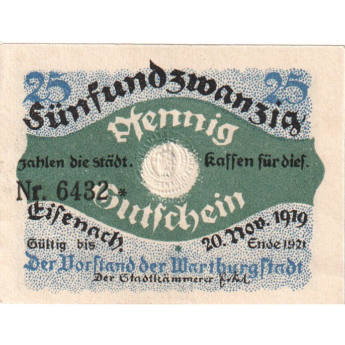 Deutschland, Eisenach, 25 Pfennig, 1919-11-20, UNZ-