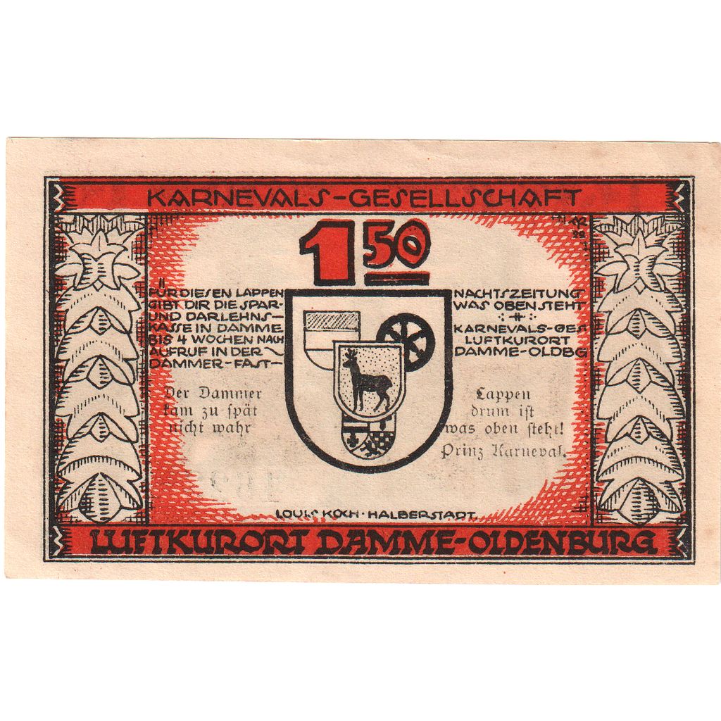 Deutschland, Damme, 1.5 Mark, VZ