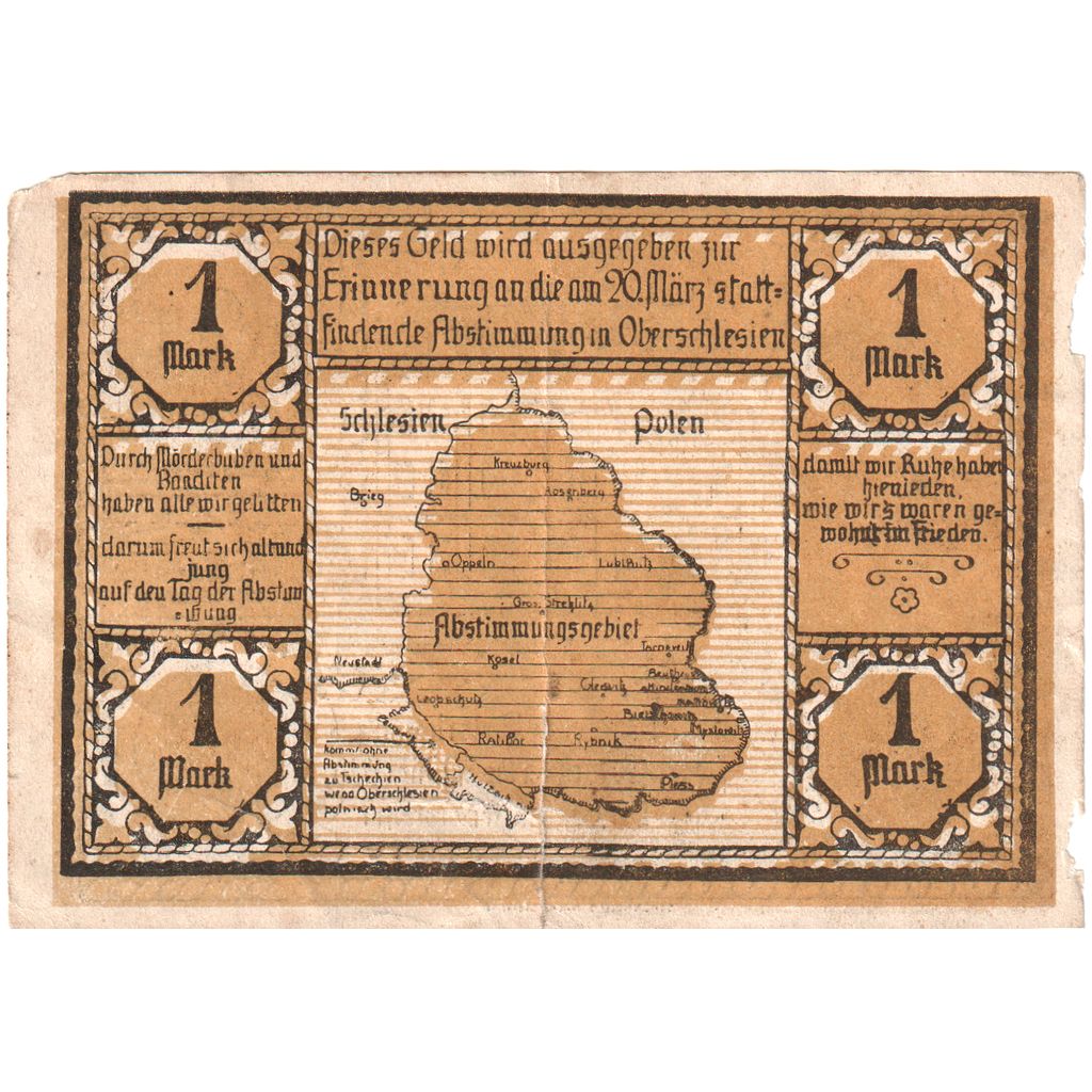 Germania, Bielschowitz, 1 Mark, 1921-06-30, MB