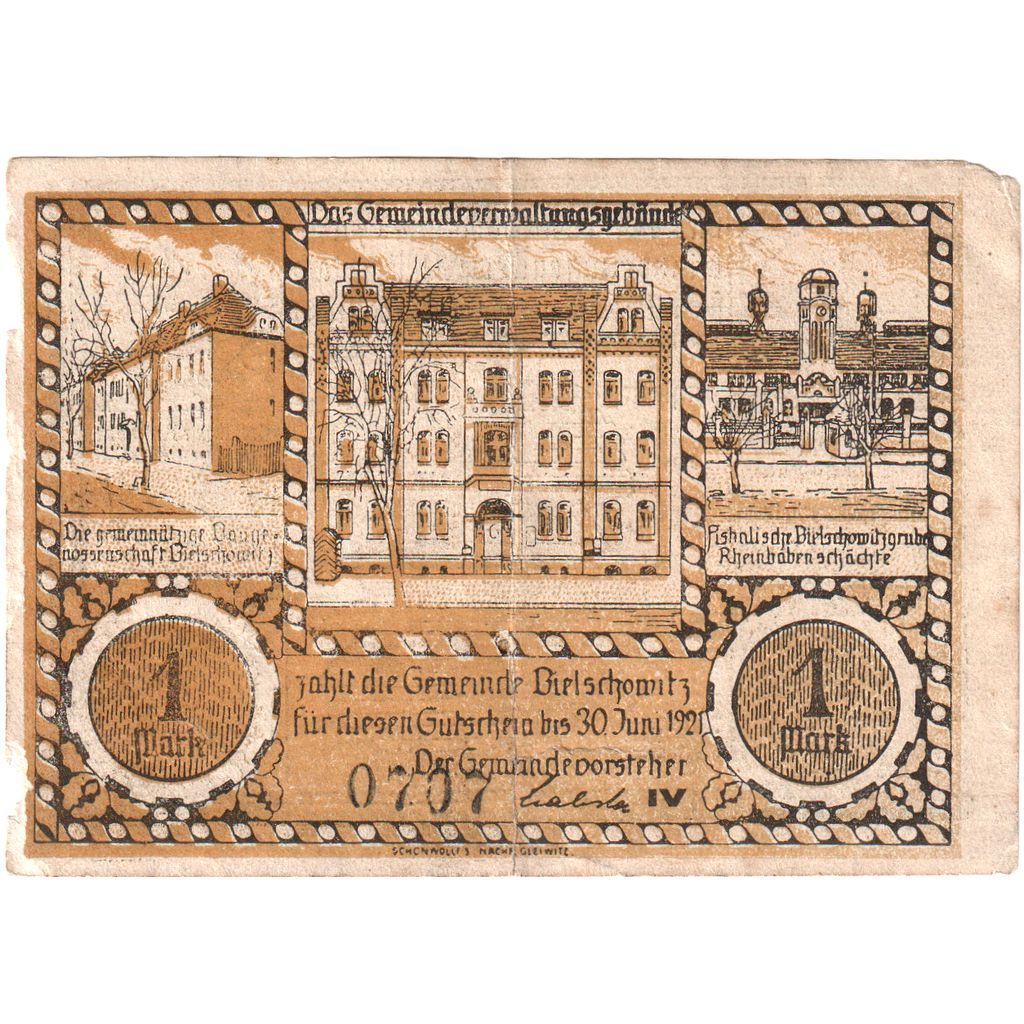 Germania, Bielschowitz, 1 Mark, 1921-06-30, MB