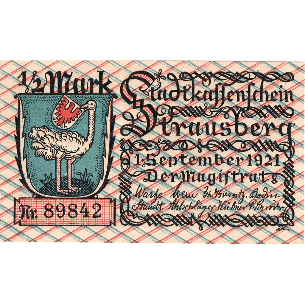 Germania, Strausberg, 1/2 Mark, 1921-09-01, SPL