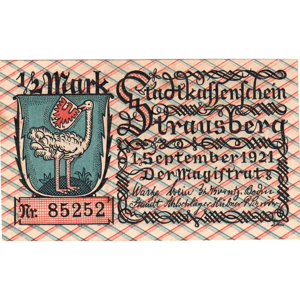 Duitsland, Strausberg, 1/2 Mark, 1921-09-01, SUP
