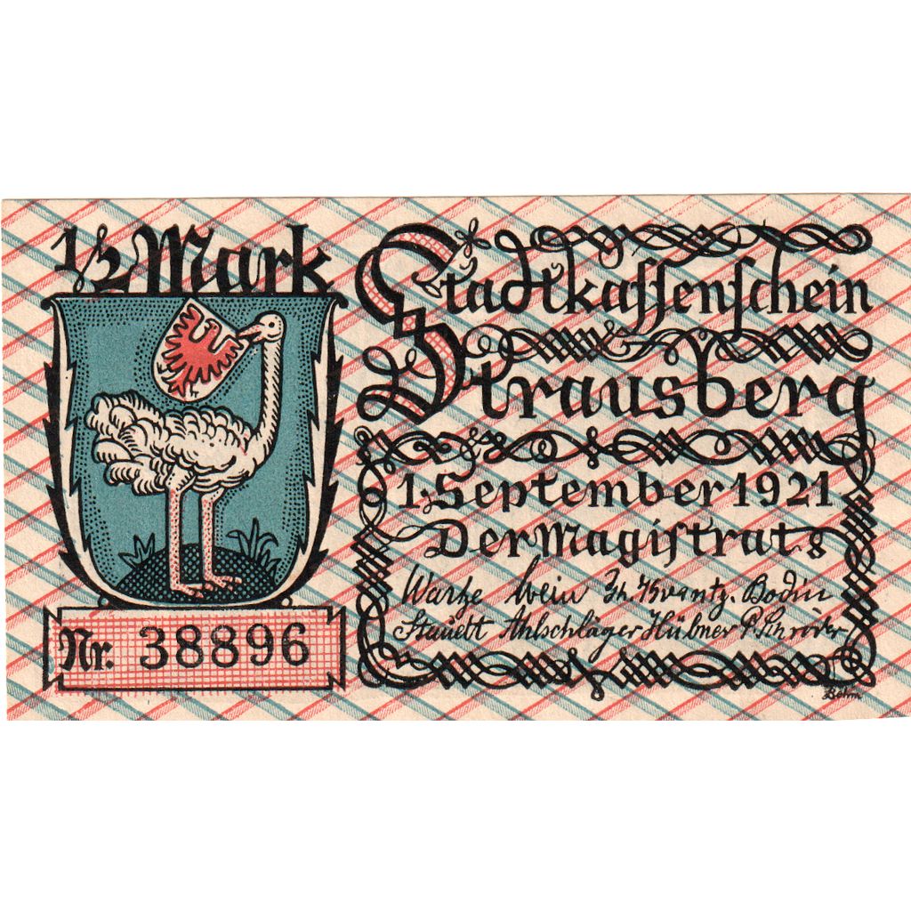 Germania, Strausberg, 1/2 Mark, 1921-09-01, SPL