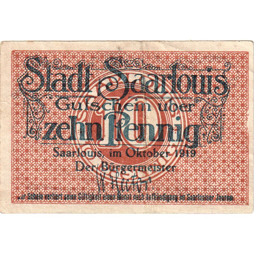 Duitsland, Saarlouis, 10 Pfennig, TB