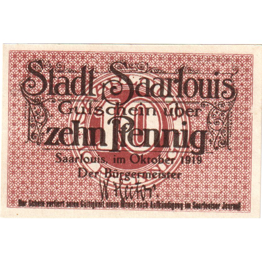 Deutschland, Saarlouis, 10 Pfennig, UNZ-