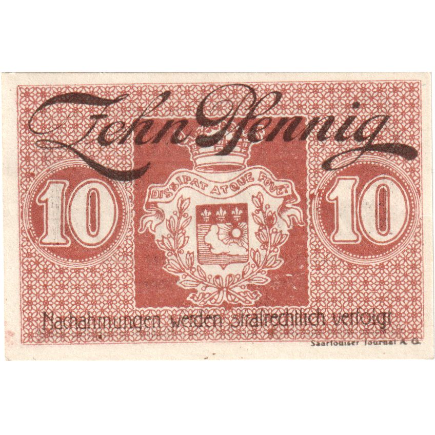 Deutschland, Saarlouis, 10 Pfennig, UNZ-