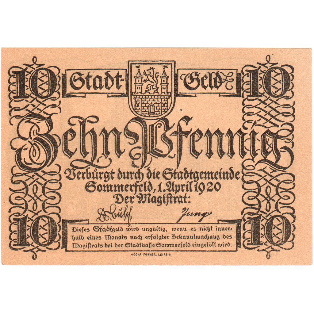 Duitsland, Sommerfeld, 10 Pfennig, 1920-04-01, SPL