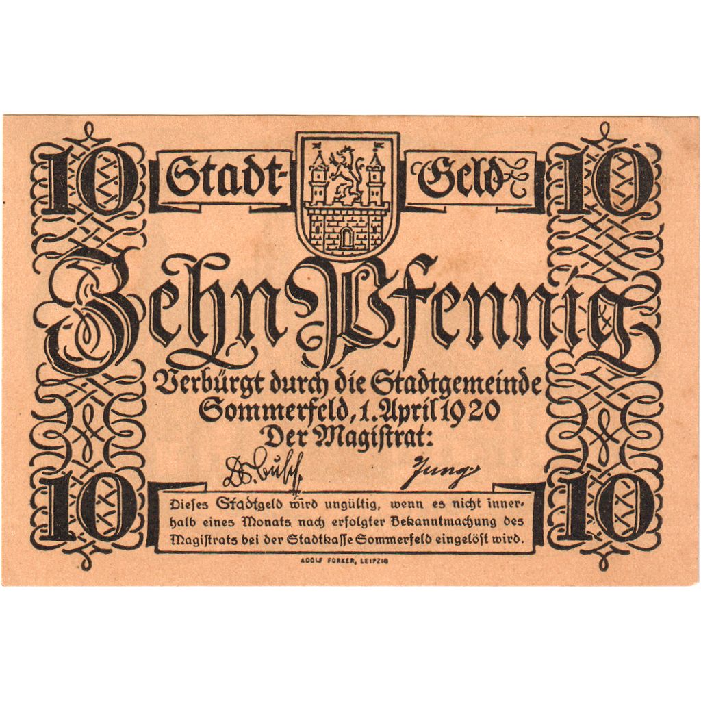 Deutschland, Sommerfeld, 10 Pfennig, 1920-04-01, VZ+