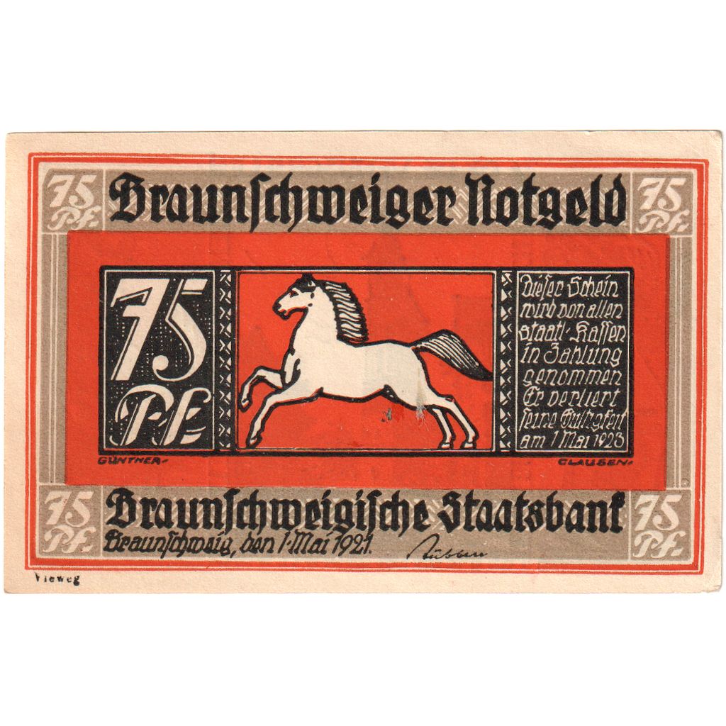 Duitsland, Braunschweig, 75 Pfennig, 1921-05-01, SPL
