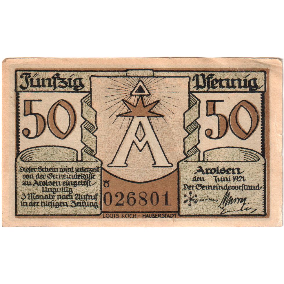 Duitsland, Arolsen, 50 Pfennig, SUP