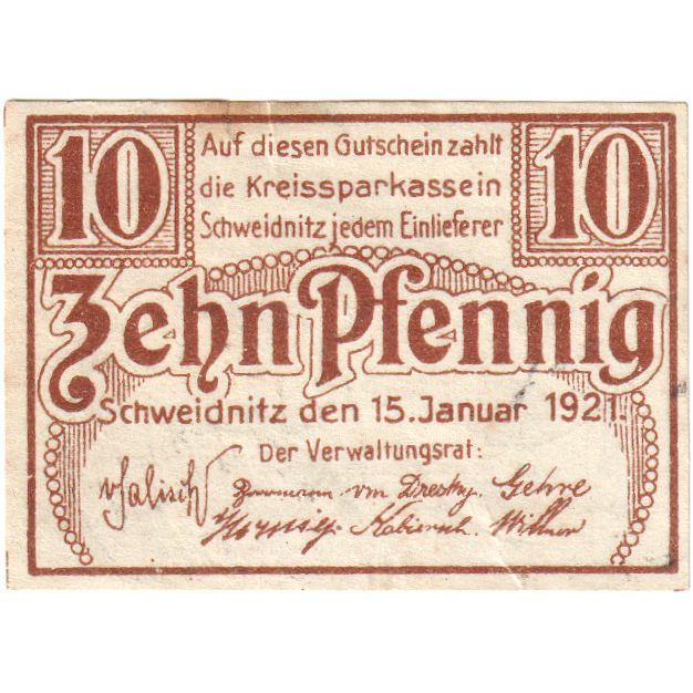 Deutschland, Schweidnitz, 10 Pfennig, 1921-05-01, SS+
