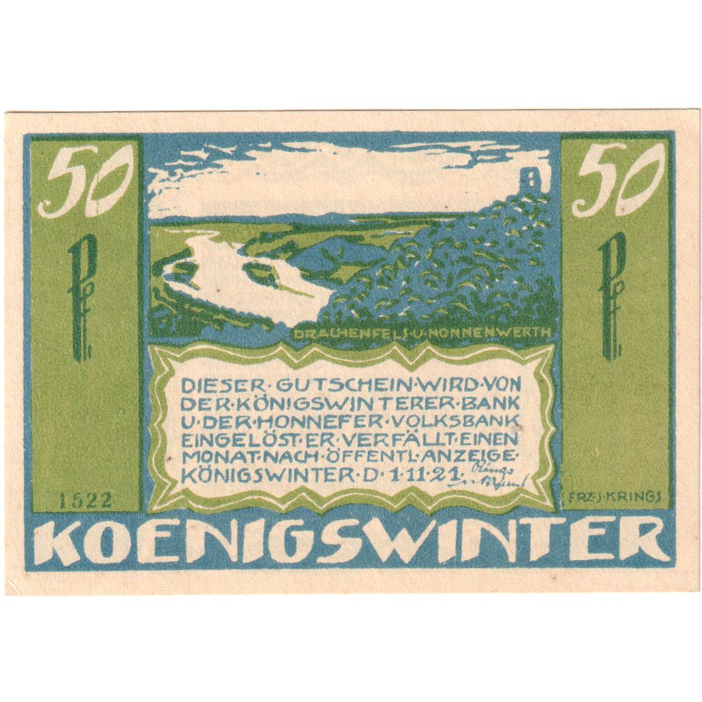 Duitsland, Koenigswinter, 50 Pfennig, 1921-11-01, SPL