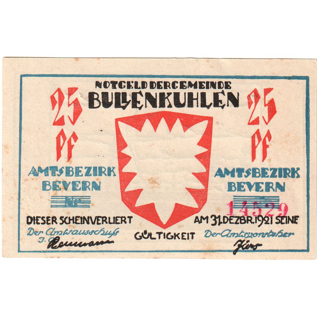 Alemania, Bullenkuhlen, 25 Pfennig, 1921-12-31, MBC