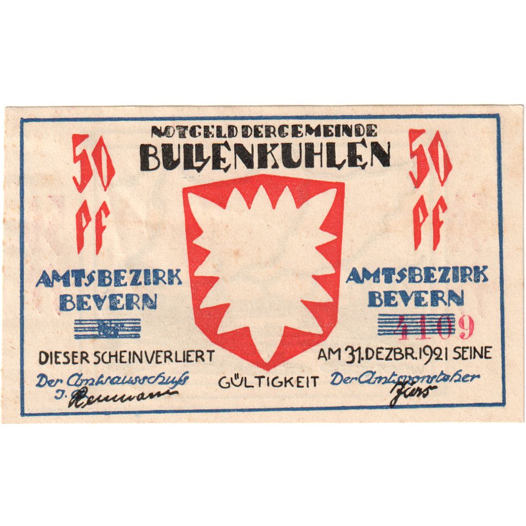 Duitsland, Bullenkuhlen, 50 Pfennig, 1921-12-31, TTB+