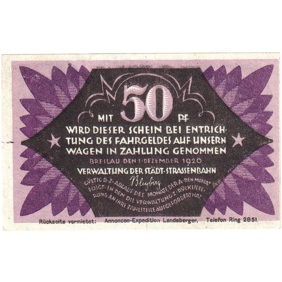 Alemanha, Breslau, 50 Pfennig, 1920-12-01, UNC(63)