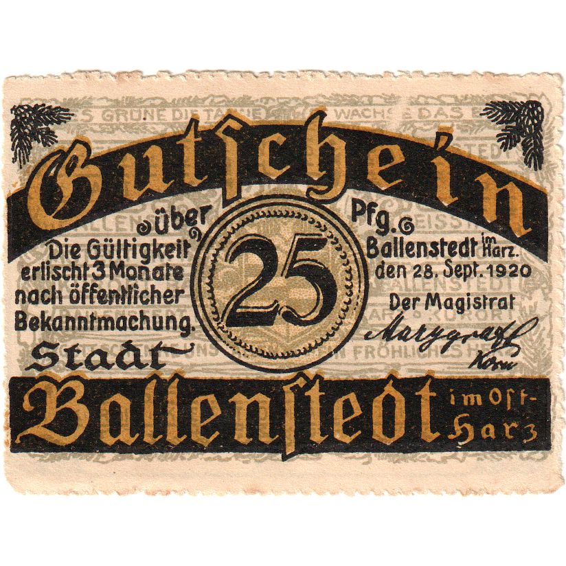 Duitsland, Ballenstedt am Harz, 25 Pfennig, 1920-09-28, TTB