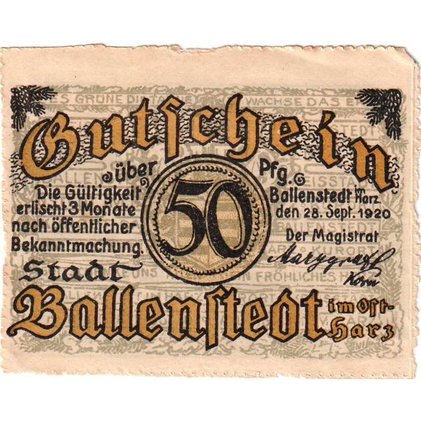 Duitsland, Ballenstedt am Harz, 50 Pfennig, 1920-09-28, TB