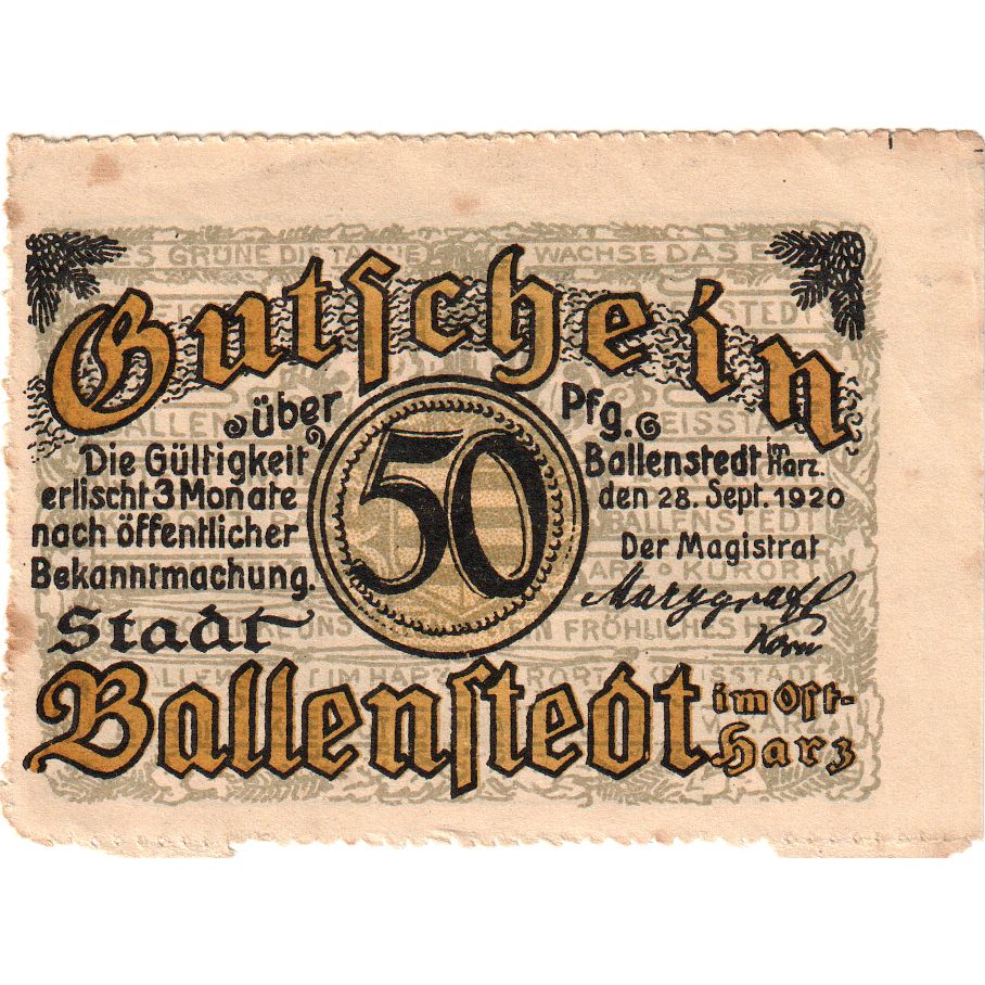 Duitsland, Ballenstedt am Harz, 50 Pfennig, 1920-09-28, TB