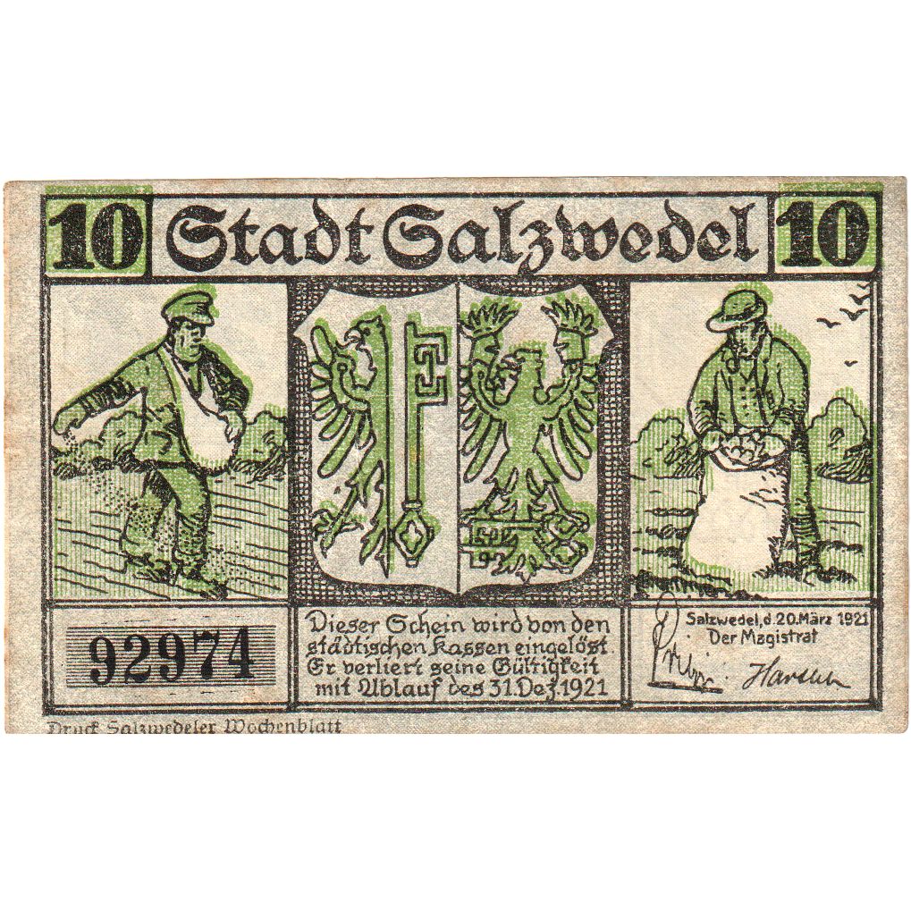 Deutschland, Salzwedel, 10 Pfennig, 1921-12-31, SS+