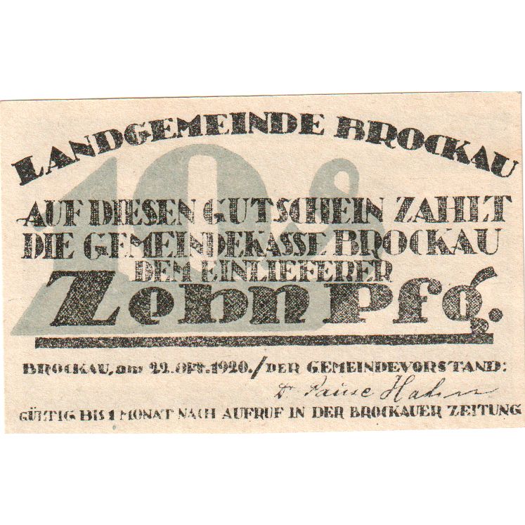 Duitsland, Brockau, 10 Pfennig, 1920-10-22, SPL