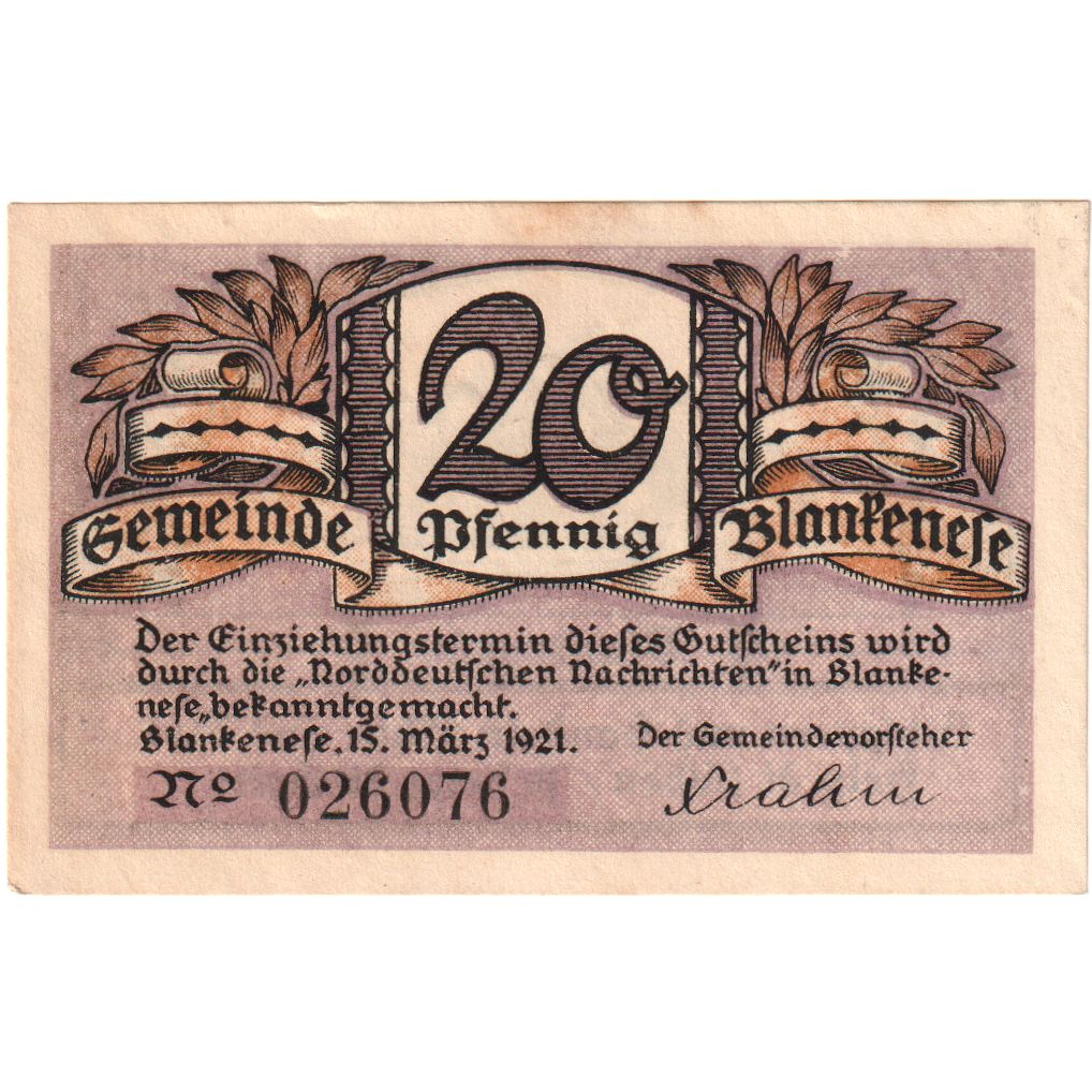 Deutschland, Blankenese, 20 Pfennig, 1921-03-15, SS+