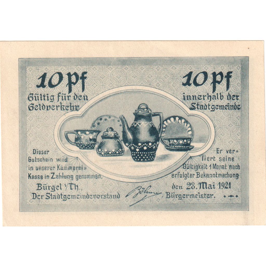 Alemania, Bürgel, 10 Pfennig, 1921-05-28, SC
