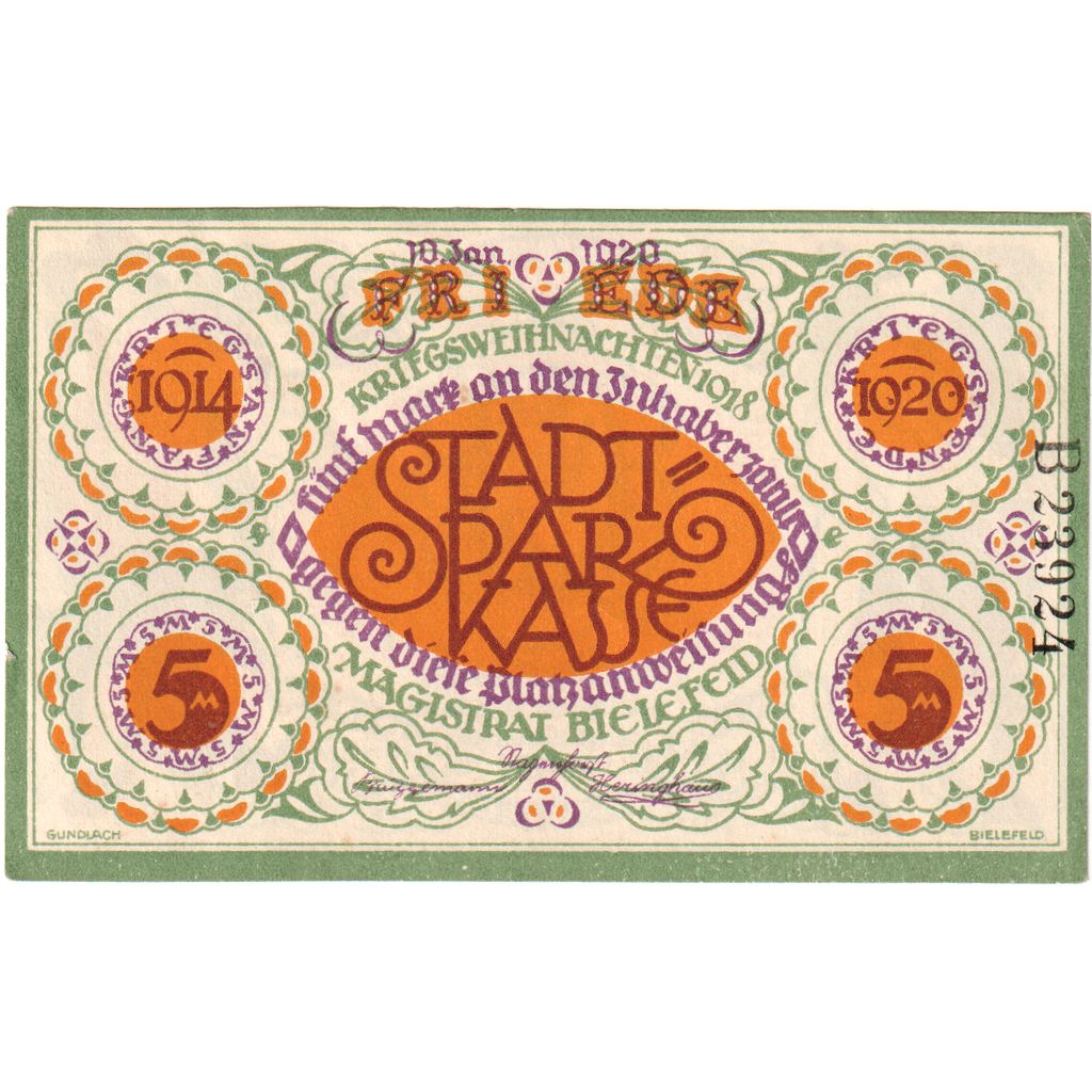 Deutschland, Bielefeld, 5 Pfennig, 1920-01-10, UNZ-