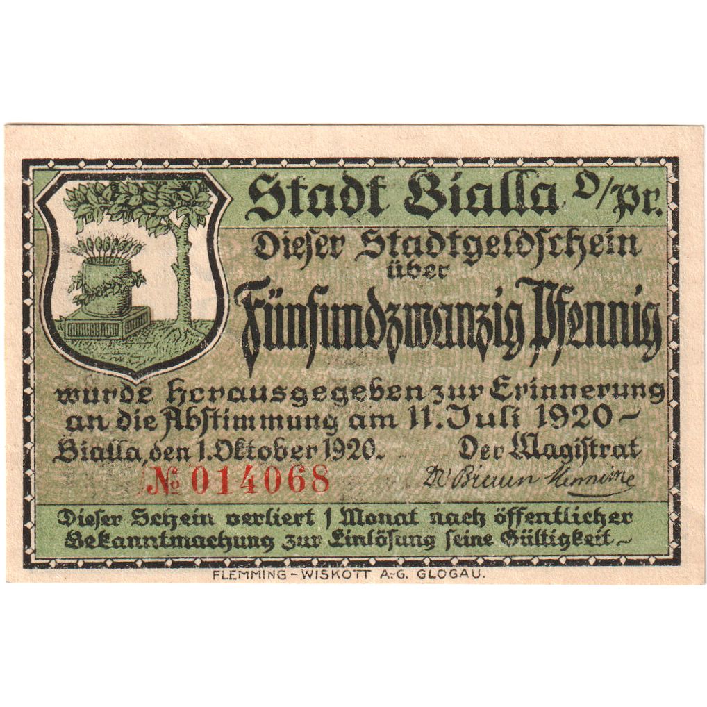 Deutschland, Bialla, 25 Pfennig, 1920-01-10, UNZ-