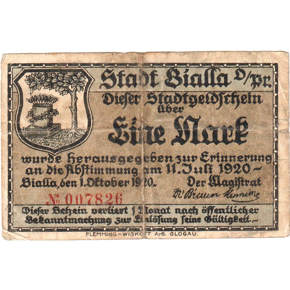Deutschland, Bialla, 1 Mark, 1920-10-01, S