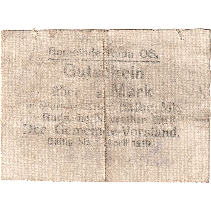Duitsland, Ruda, 1/2 Mark, 1919-04-01, TB