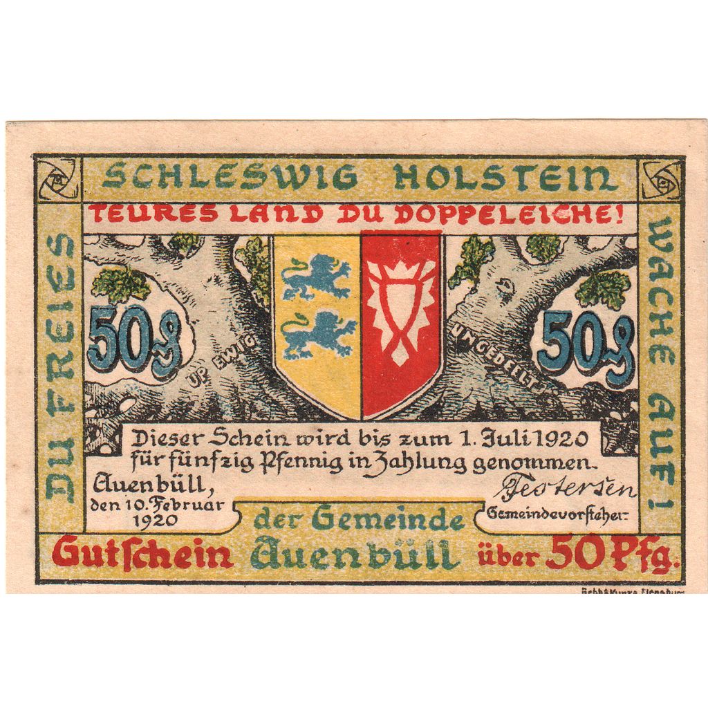 Duitsland, Auenbüll, 50 Pfennig, 1920-02-10, SPL