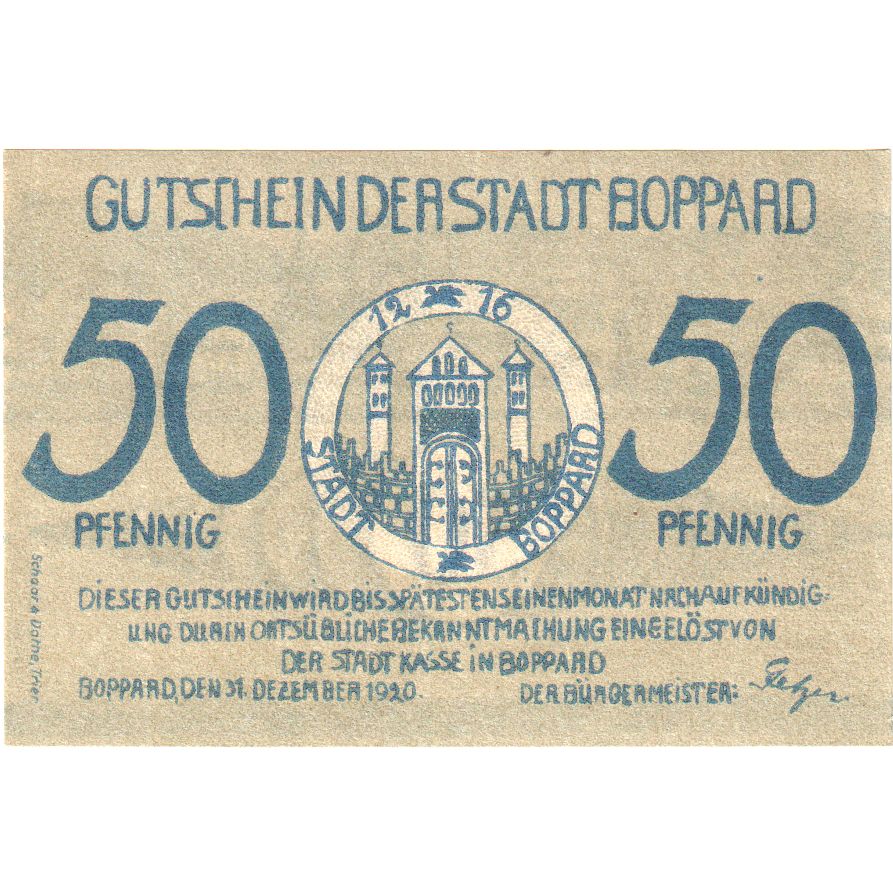 Duitsland, Boppard, 50 Pfennig, 1920-12-31, SPL