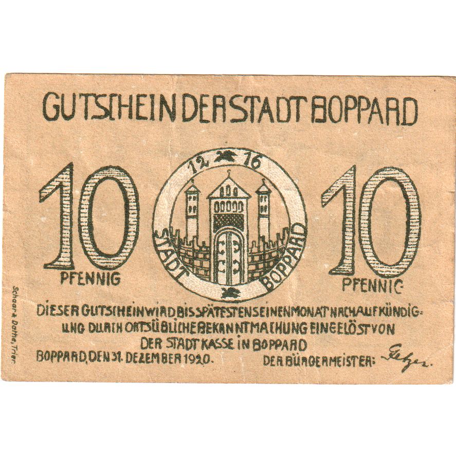 Duitsland, Boppard, 10 Pfennig, 1920-12-31, TTB