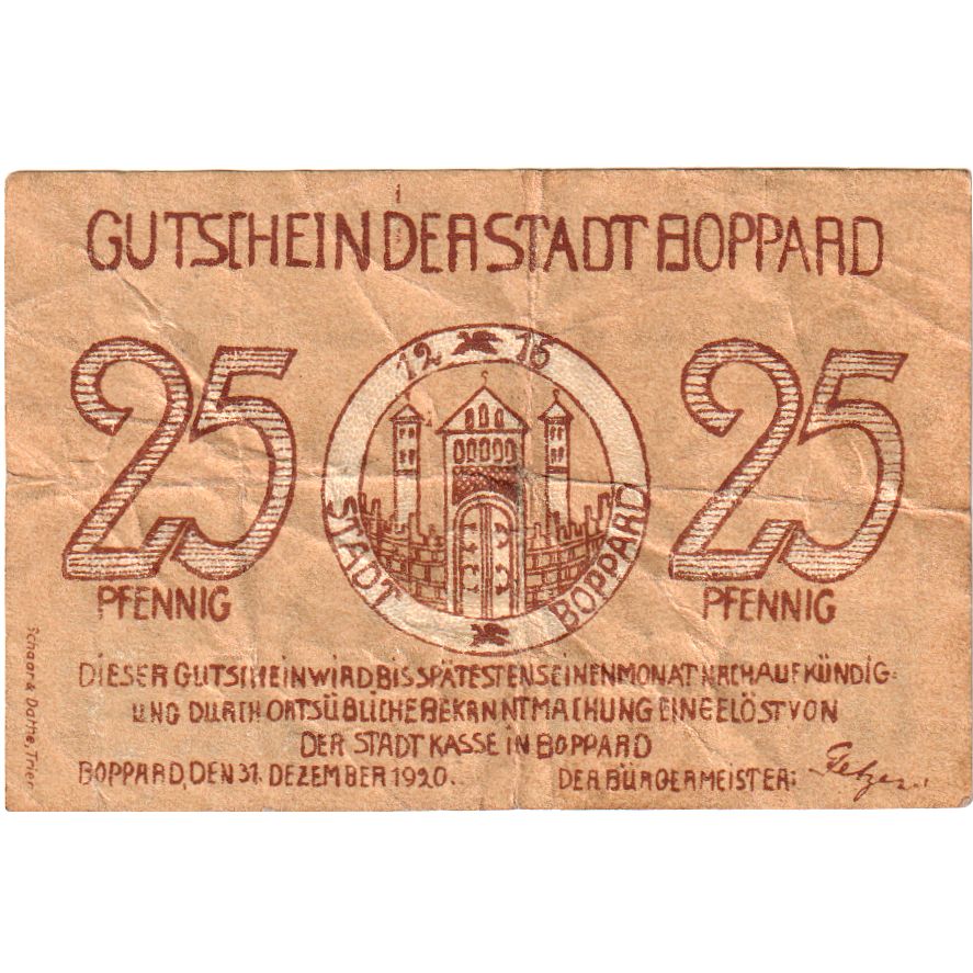 Duitsland, Boppard, 25 Pfennig, 1920-12-31, TB