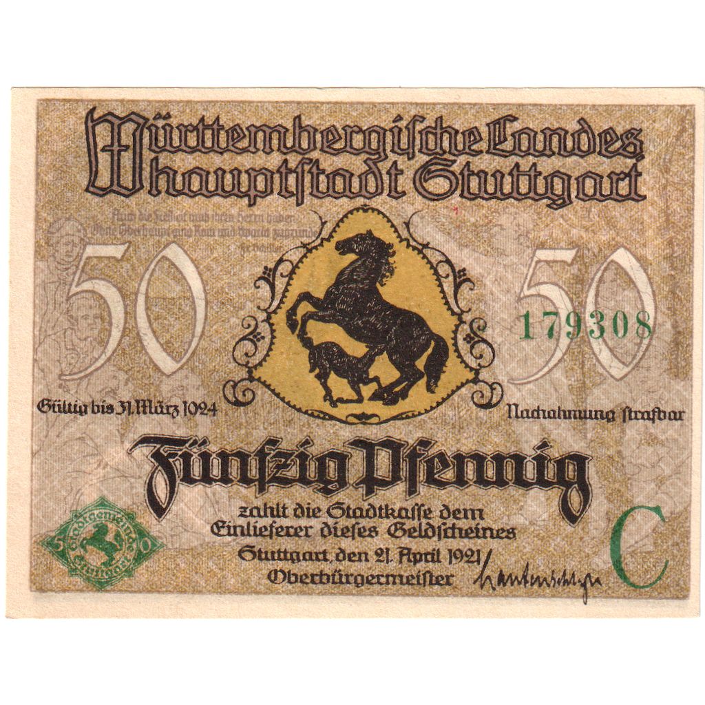 Deutschland, Stuttgart, 50 Pfennig, 1921-04-21, UNZ-