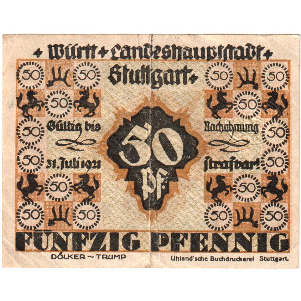 Alemanha, Stuttgart, 50 Pfennig, 1921-07-31, EF(40-45)